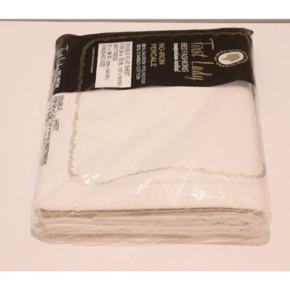 First Lady White Double Full Size Flat Sheet Percale No Iron 81x96 NEW